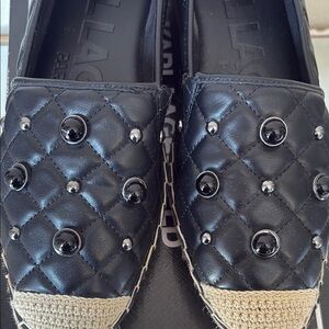 ⚜️Karl Lagerfeld Black Quilted Studded Espadrille Platform Flats